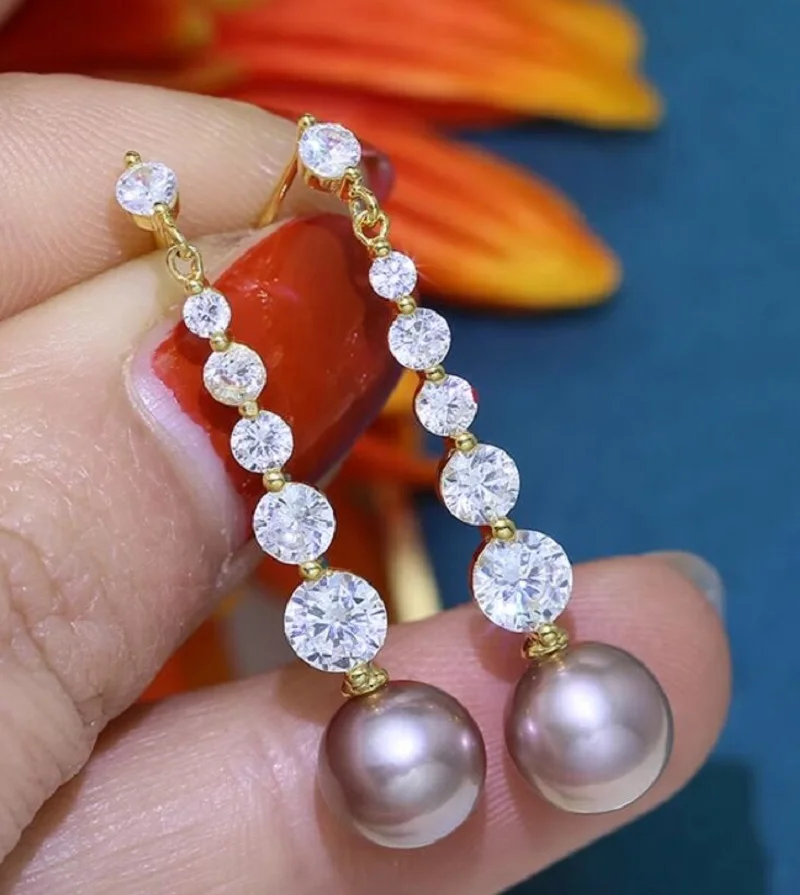 

Gorgeous South Sea round Purple Pearl Earring 9-10mm 10-11MM 925s round Shape High-Quality Jewelry for Women