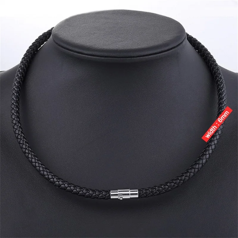 Punk Men\'s Leather Braided Rope Chain Necklace Men Women Stainless Steel Magnetic Clasp Choker Chain Collar Male Jewelry Gift