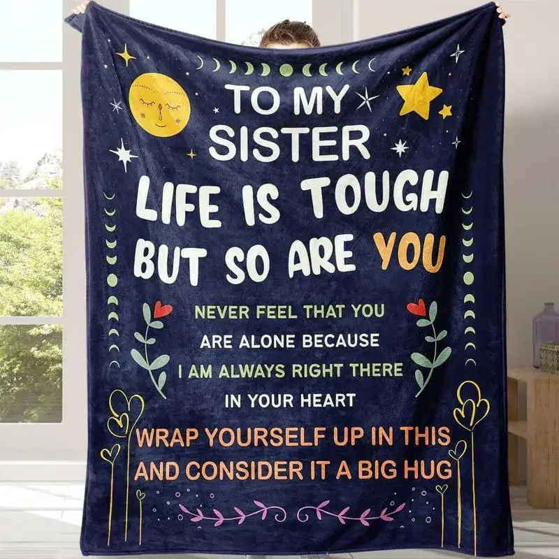 Sisterly Love Pattern Inspirational Blanket with Storage Bag, 1 Count Multifunctional Throw Blanket, Warm Nap Blanket