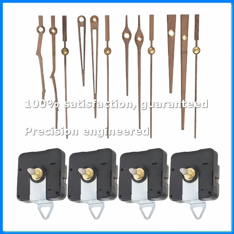 4 Pcs Quartz Clock Movement Mechanism Parts with 4 Types of Walnut Wood Clock Hands Clock Accessories for Clock Repair-A09I