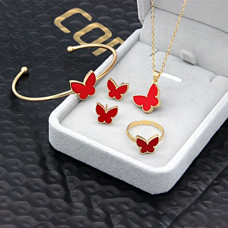 

DUOYING индивидуальный комплект ювелирных изделий в виде бабочки, персонализированный браслет, регулируемые кольца, серьги-гвоздики, ожерелье