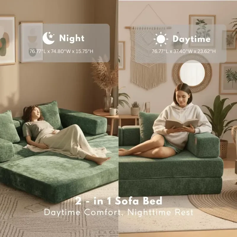 Space Saving Vacuum Compressed Sofa Bed, Multi-functional Folding Couch Bed for Guest Room, Home Office Use