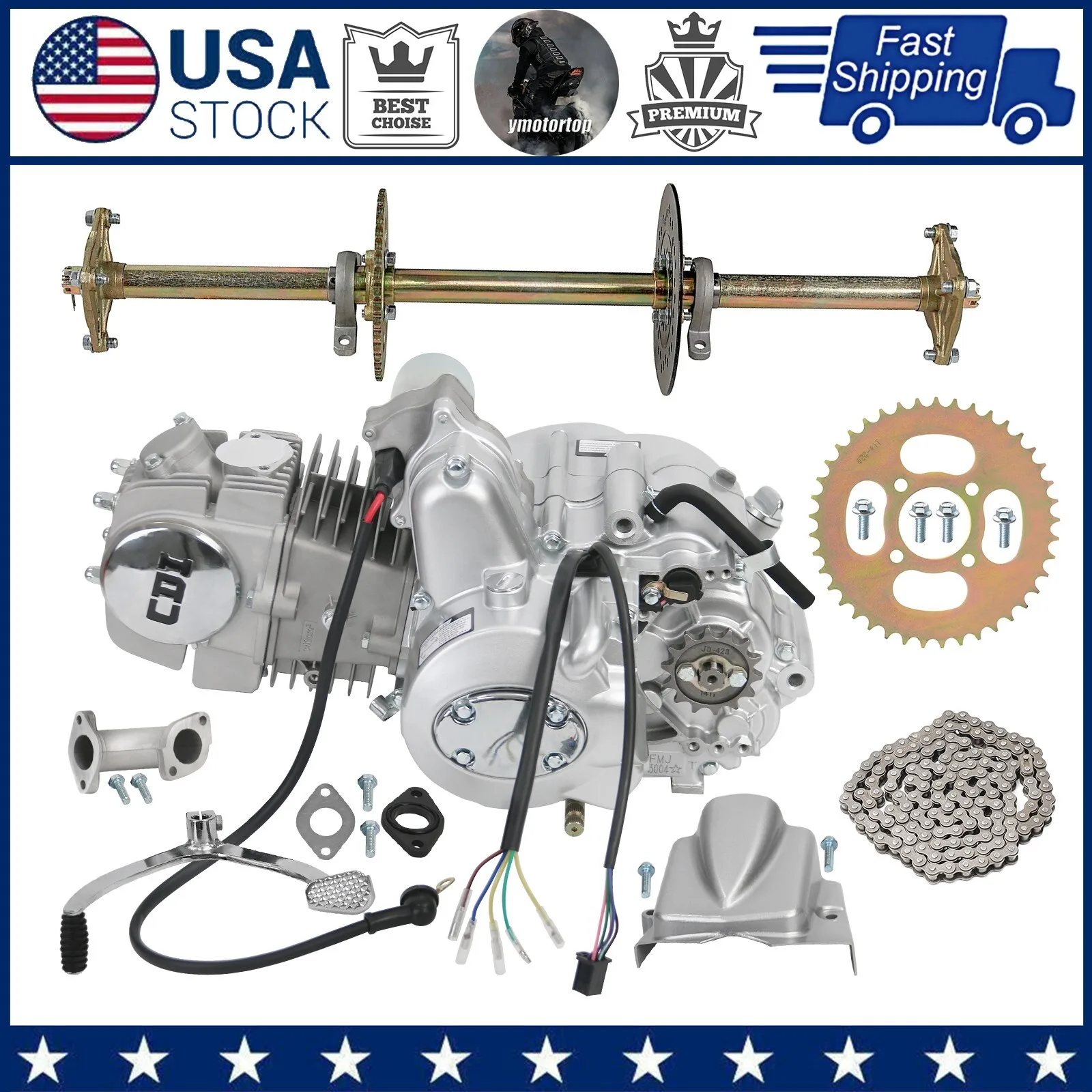 

32" Rear Axle & 140cc Semi Auto Engine Motor 428 Chain Sprocket for ATV Go Kart Quad UTV