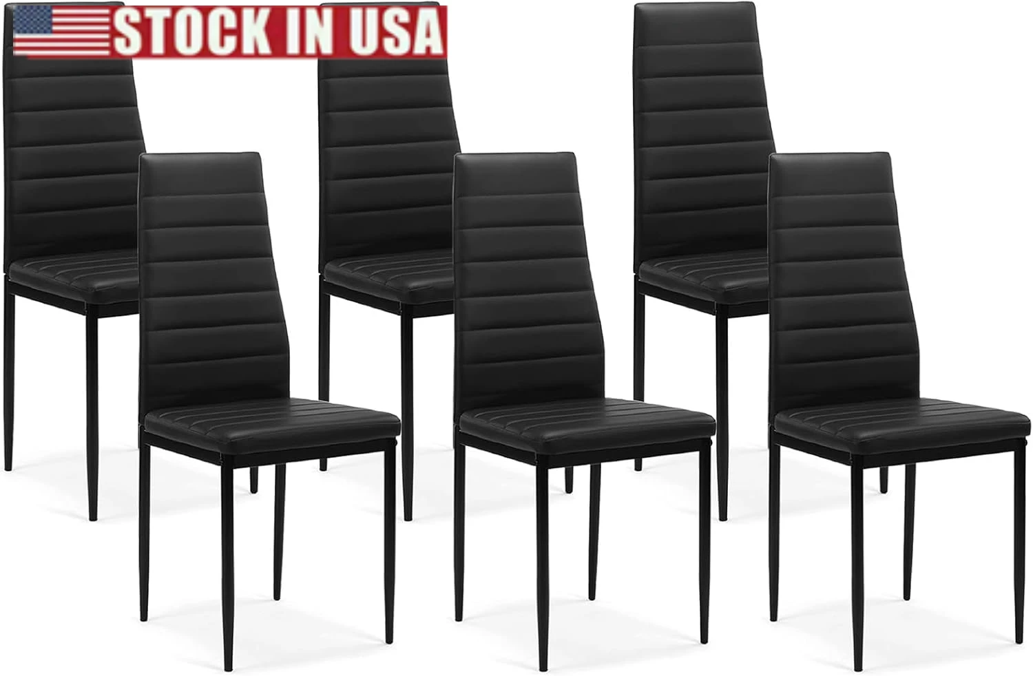 New Set of 6 Black Leather Dining Chairs, Curved Back Design with Foot Cap Protection, 300lbs Capacity for Dining,  Living Room