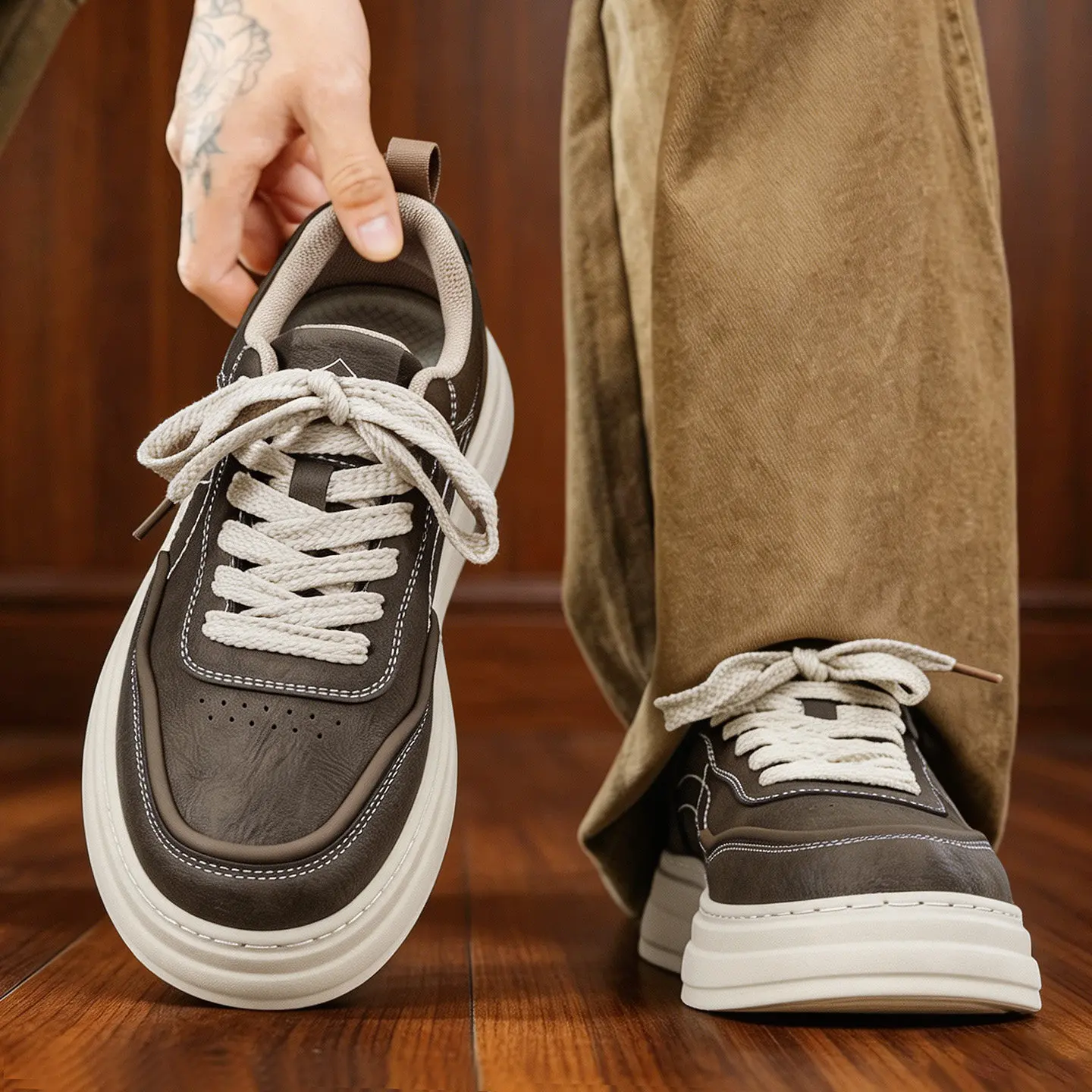 Men's leather soft soled sports and leisure shoes, height increasing board shoes, lightweight and versatile outdoor sneakers