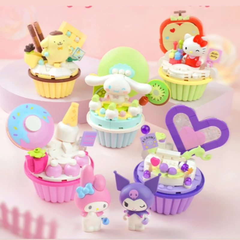 Sanrio kuromi hellokitty blocos originais seriescartoon bolo montagem bloco de construção brinquedos cinnamoroll minha melodia meninas coleção