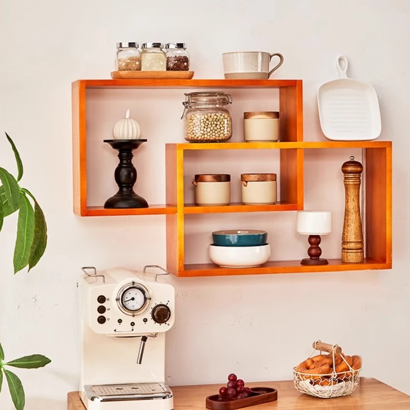 

‌Solid Wood Floating Shelves, Open Wall Storage Unit, Creative Mounted Display Rack, Rust-Free Hanging Organizer for Living Room