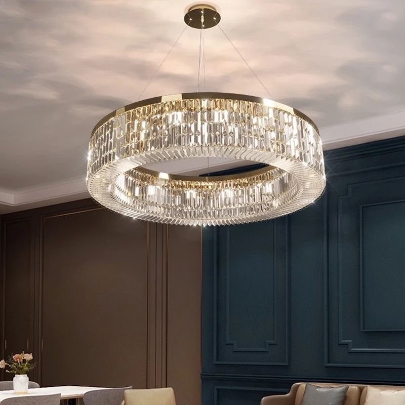 

Luxury Crystal Chandelier Modern Creative Led Pendant Lamp Live Room Home Decor Hanging Light Fixtures Round Gold Kitchen Lustre