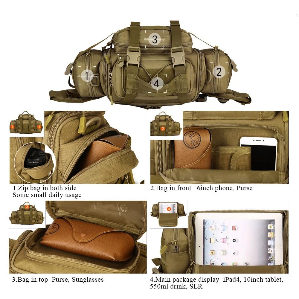 Molle  Waist Bag Cameras Crossbody Bag Fanny Pack Outdoor  Camo Assault Camping Hunting Fishing Shoulder Rucksack