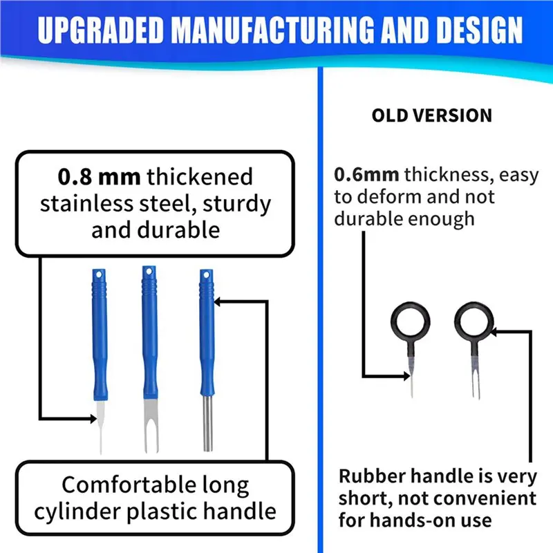 AB42-63Pcs Car Terminal Removal Tool Kit Cable Plug Remove Puller Electrical Wire Crimp Connector Pin Extractor Blue