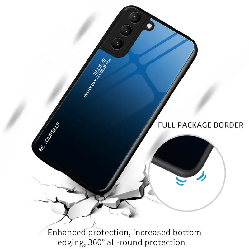 For Samsung Galaxy S21 FE 5G G990B Case Gradient Tempered Glass Hard Cover Back Phone Case for Samsung Galaxy S21 FE S21FE 5G