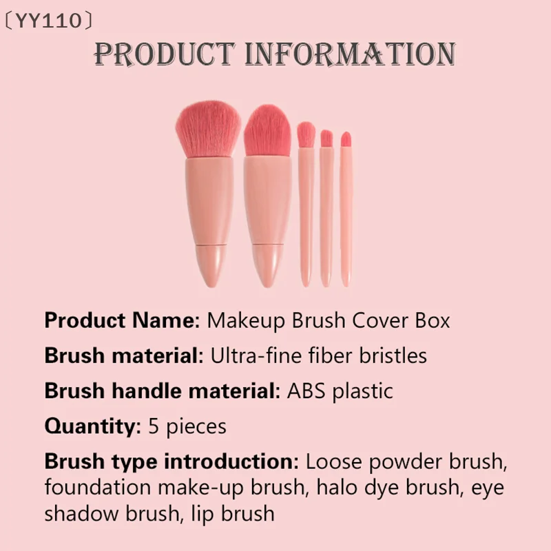 مجموعة فرش مكياج مكونة من 5 قطع، فرش مكياج صغيرة، مجموعة فرش مستحضرات تجميل صغيرة كاملة الوظائف مع حافظة ومرآة