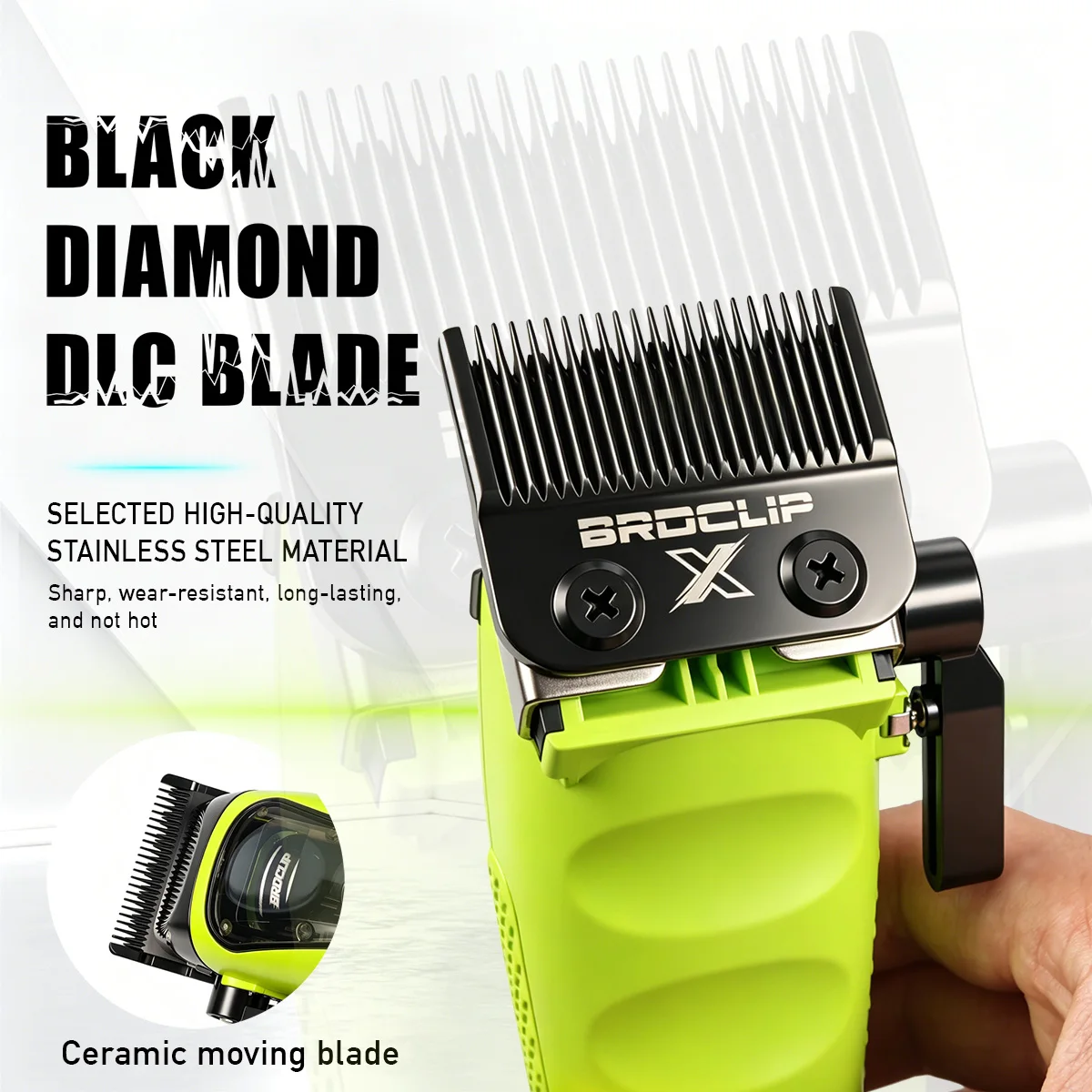 Professional Electric Hair Clipper External Rotor Brushless Motor 8000RPM Fade DLC Blade 4500mAh with Base BRD-R1 Barber Trimmer