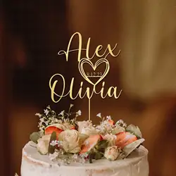 Décoration de Gâteau de Mariage Personnalisée en Acrylique, avec Date, Rustique