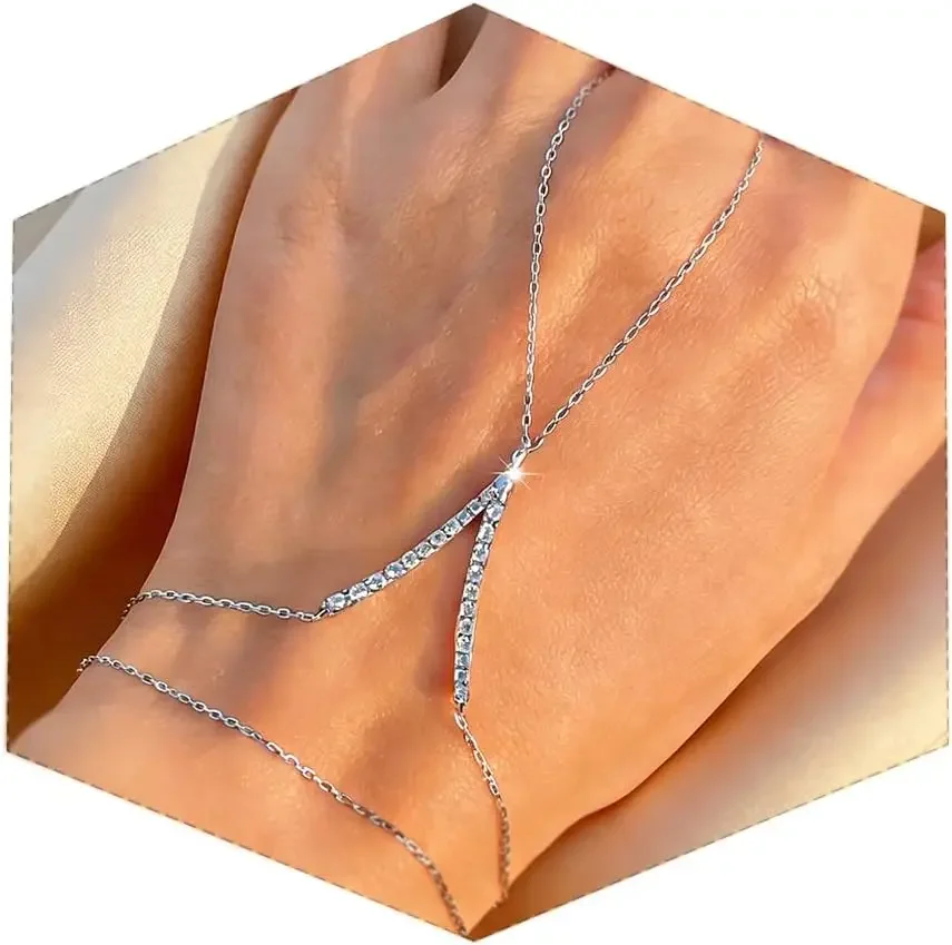 

Hand Chain Bracelet Silver Hand Chain Ring Bracelet Hands Chain Jewelry Rhinestone Handchain Finger