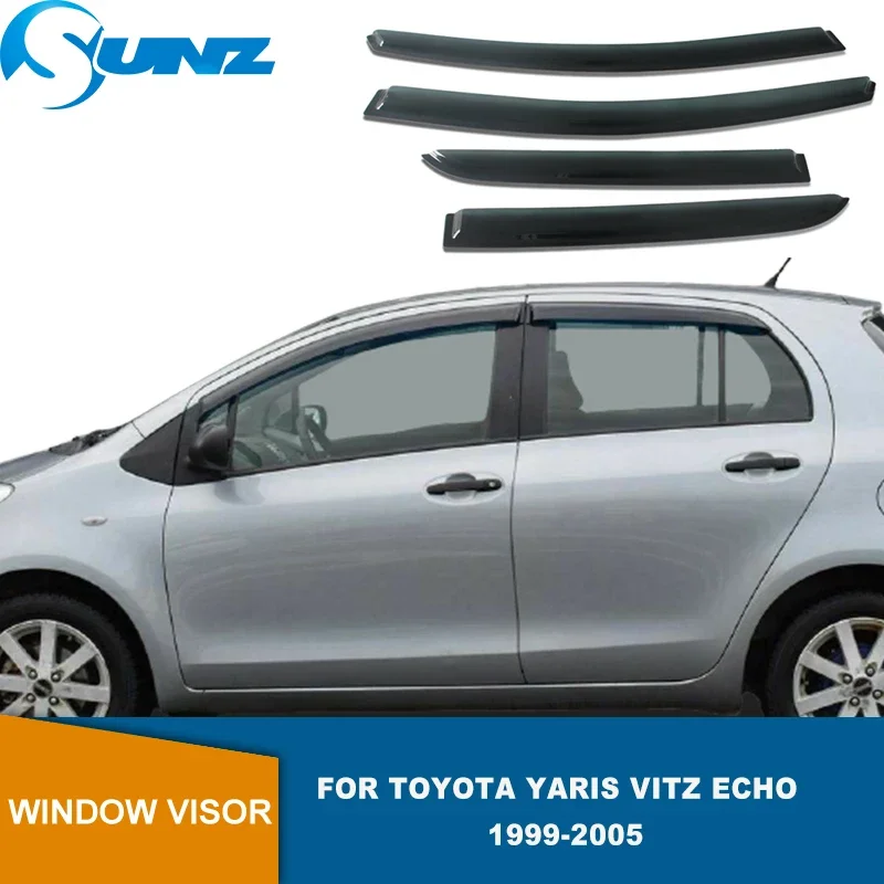 Side Window Visor For Toyota Yaris Vitz Echo Platz 1999 2000 2001 2002 2003 2004 2005 Black Rain Guard Vent Deflectors SUNZ