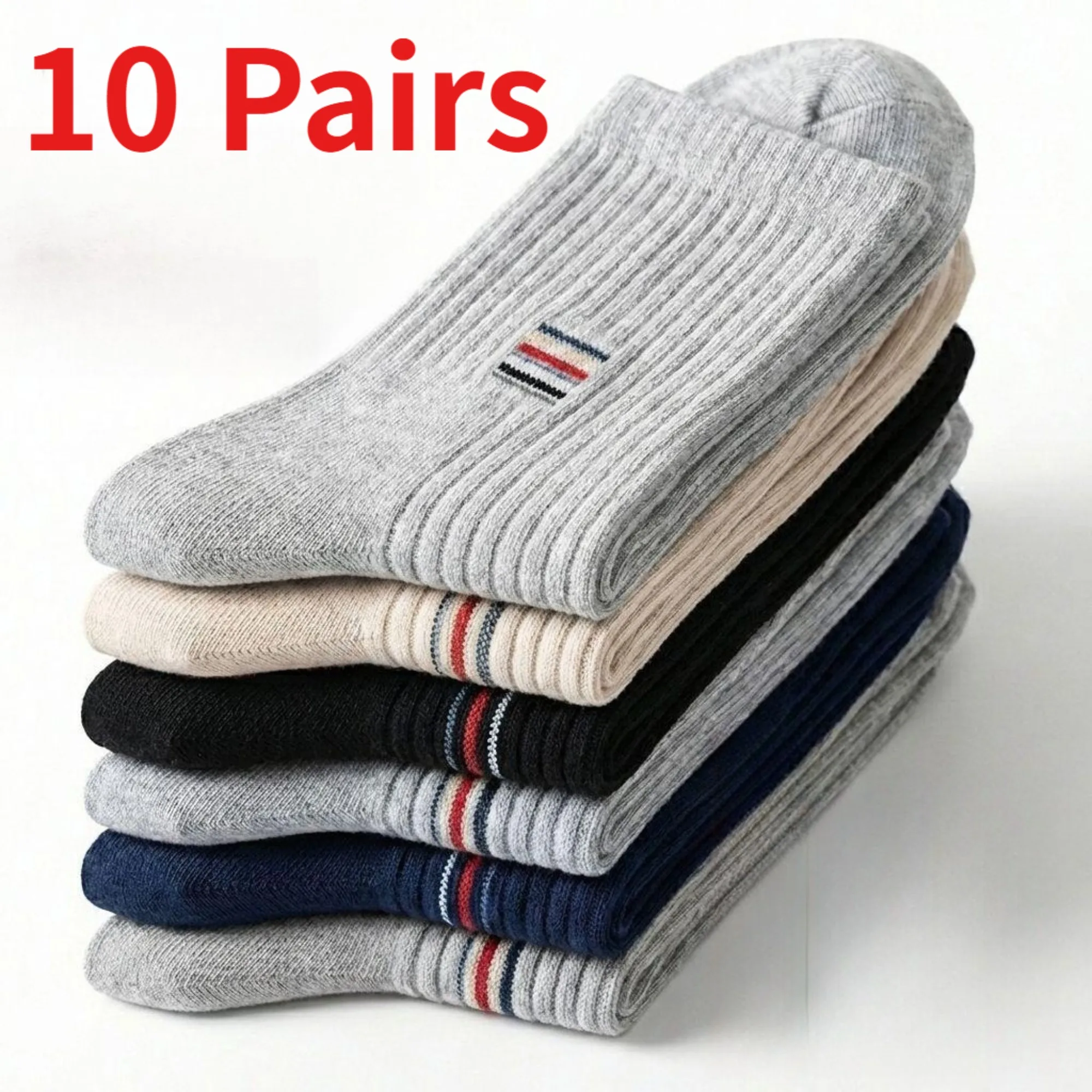 1/10Pairs Men Cotton Thick Winter Mid Calf Sock Moisture Wicking Deodorant Breathable Warm Athletic Sports Casual Crew Socks Men