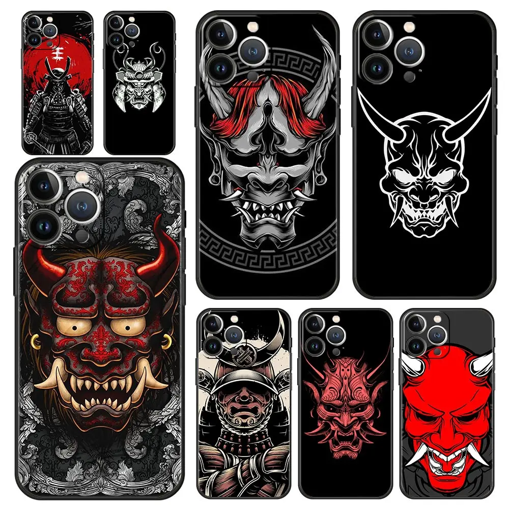 Luxury Phone Case For iPhone 16 15 14 11 Pro Max 13 12 XS X XR 7 8 Plus Shockproof Samurai Oni Mask Cover Protect Funda