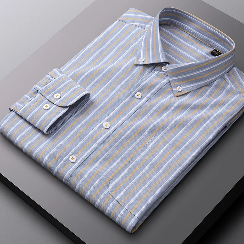 New in shirts long-sleeve shirts for men slim fit formal plain shirt big size pure cotton striped plaid office business clothes