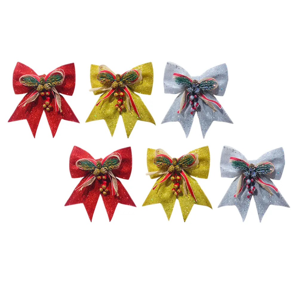 

6 Pcs Bow Ornaments Pine Cone Christmas Tree Pendants Foam Decorations Party Favors Creative Gifts Christmas Bow Decoration