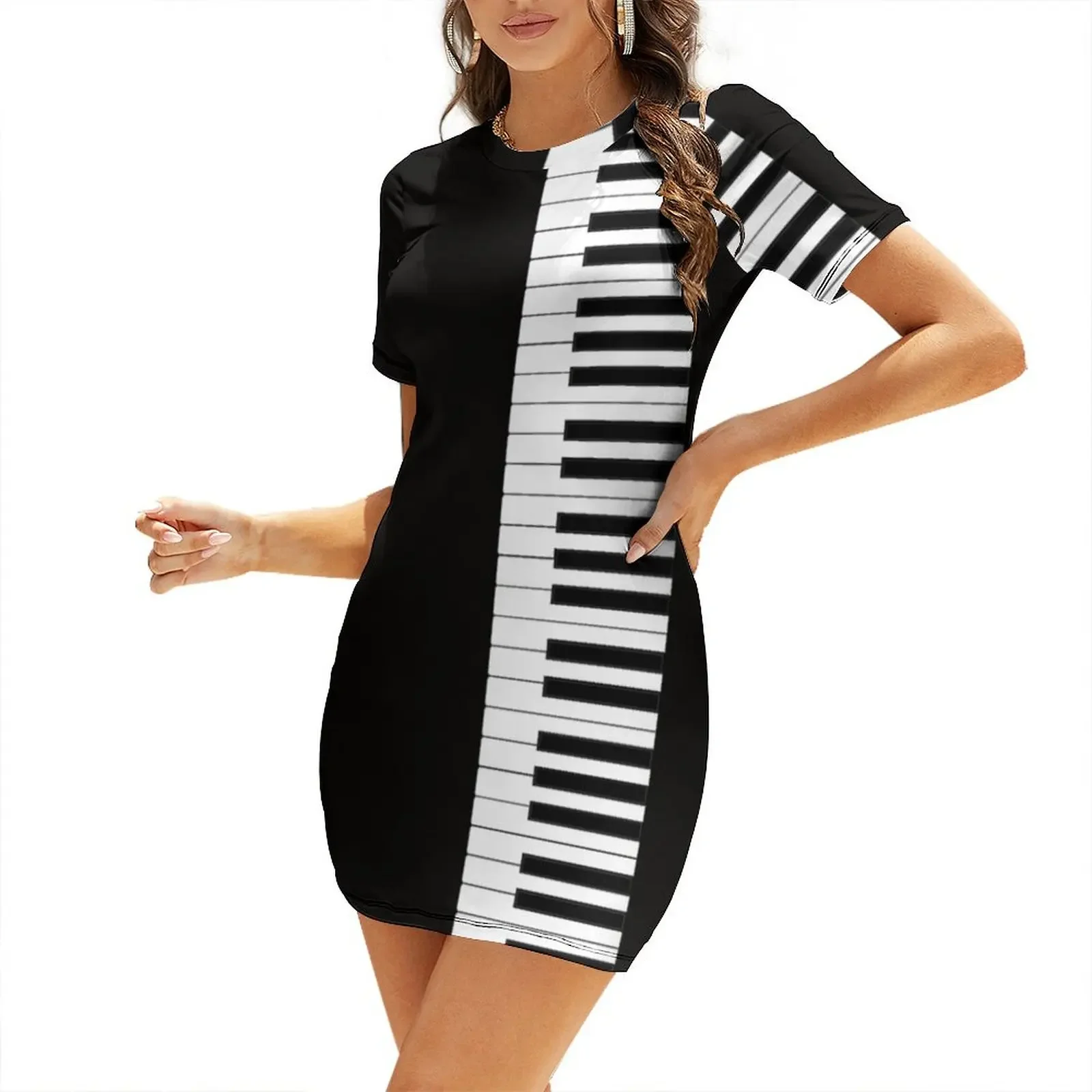 

Piano Keyboard Short-Sleeved Dress chic and elegant evening dress clothes for woman Woman's evening dress