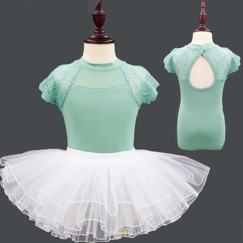 Vêtements de danse en dentelle à manches courtes pour enfants, vêtements de pratique une pièce, vêtements de gymnastique de ballet pour filles, été