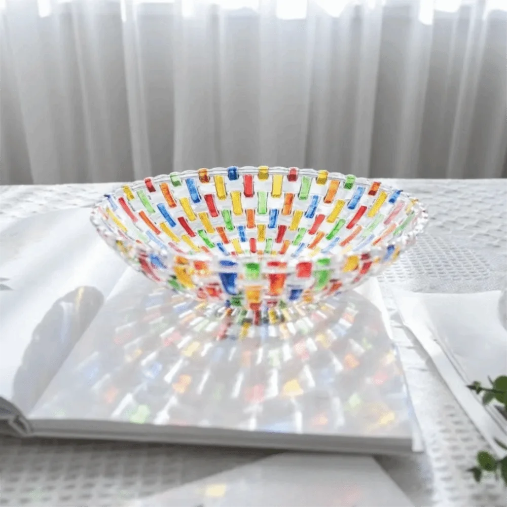 European-style Colored Woven Glass Fruit Plate Large Capacity Hand Painted Crystal Fruit Bowl Decorative Round