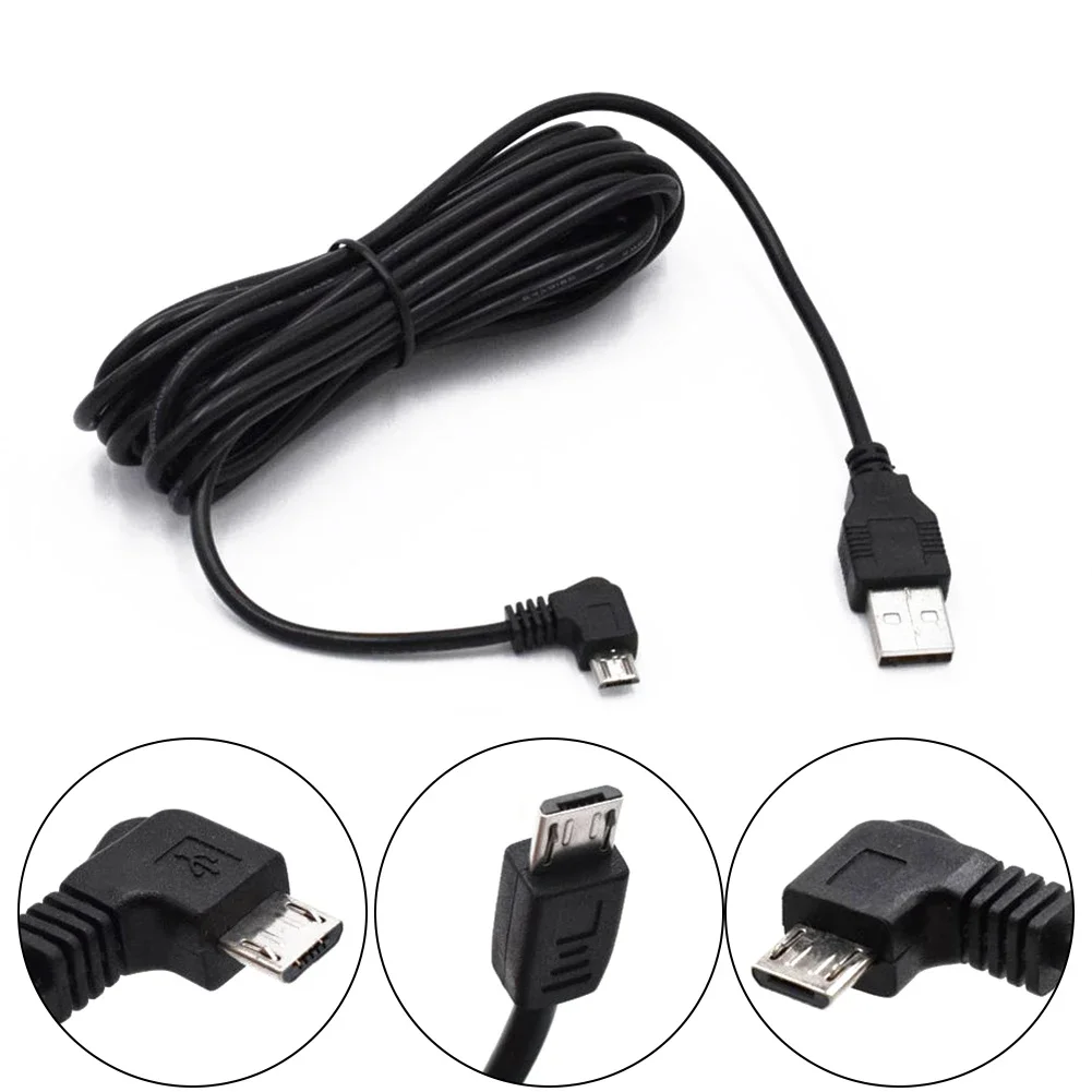 3.5M Long USB Cable For Car DVR Camera GPS Dash Cam With 3 Port Options - Straight Left Right Curved Charging Cord 11.48ft Black