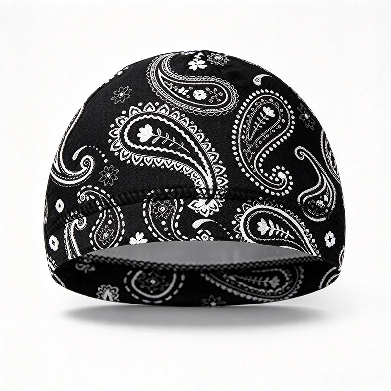 Paisley Print Skull Cap for Men Beanie Hat Elastic Breathable Cycling Helmet Liner Under Outdoor Sports Head Wrap Hat
