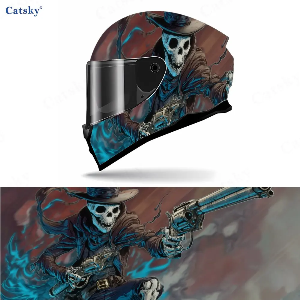 

Sci - Fi Neon Purple Skeleton Gunman Full helmet Wrap Sticker Motorcycle helmet Racing graphic Decal Vinyl wrap helmet decal