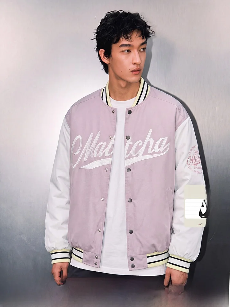 Matcha Story Couple's Loose Fit Thickened Cotton Padded Jacket Baseball Collar Winter Coat for Men And Women Casual Retro Style