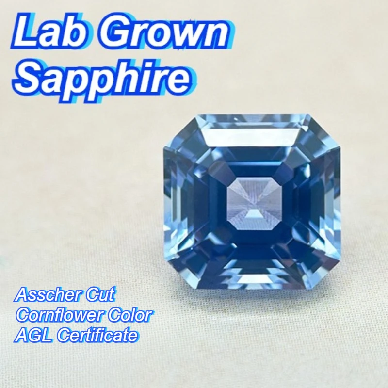 

Hot Sale Lab Grown Sapphire Asscher Cut Cornflower Color DIY Charms Jewelry Making Main Materials Selectable AGL Certificate