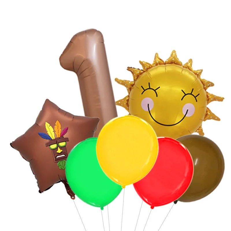 Crash Bandicoot N-Sane Trilogy Themed Balloon Bouquet Orange Blue Foil Mylar Aku Aku with Latex for Boy Birthday Party Decor