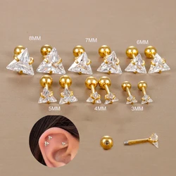 2PC Stainless Steel Minimal Crystal Triangle Piercing Earrings Helix Studs Tragus Cartilage Studs Earring Christmas Jewelry Gift