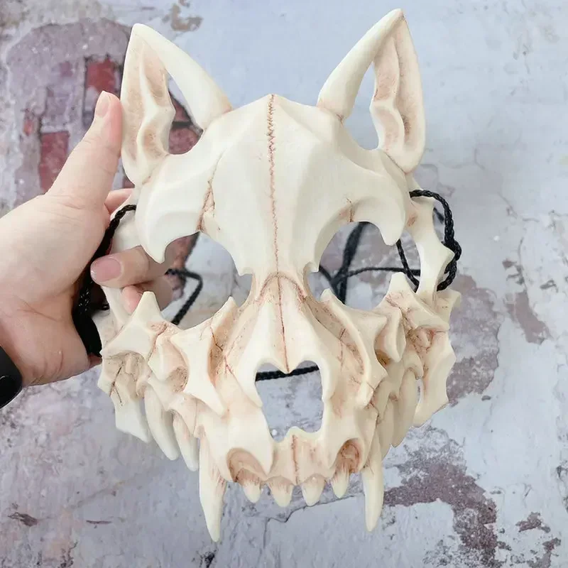 

Party Skull Mask Long Teeth Demon Skeleton Half Face Mask Wolf Dragon Tiger Houjuu Nue Mask Cosplay Halloween Costume Props