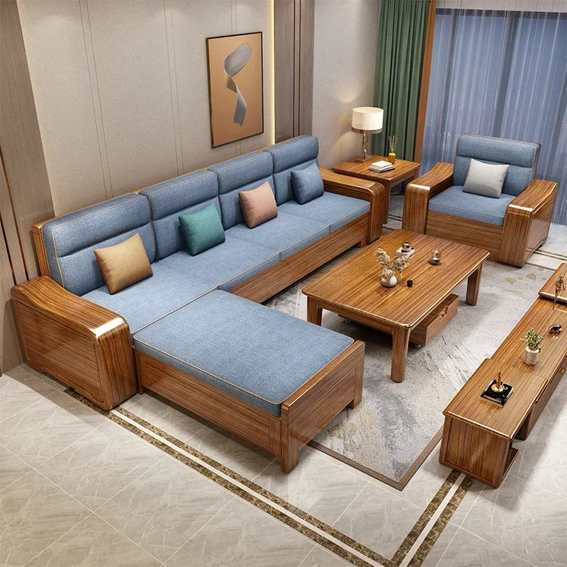 Ebony solid wood sofa  winter and summer dual-use modern Chinese living room all solid wood storable rural wooden sofa