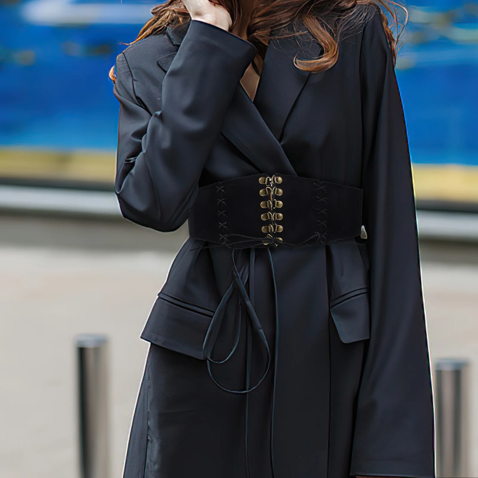 حزام خصر عريض مرن للنساء، حزام لف قابل للتمدد، عقدة من جلد الغزال الناعم، حزام خصر أنيق لملابس المعطف #5