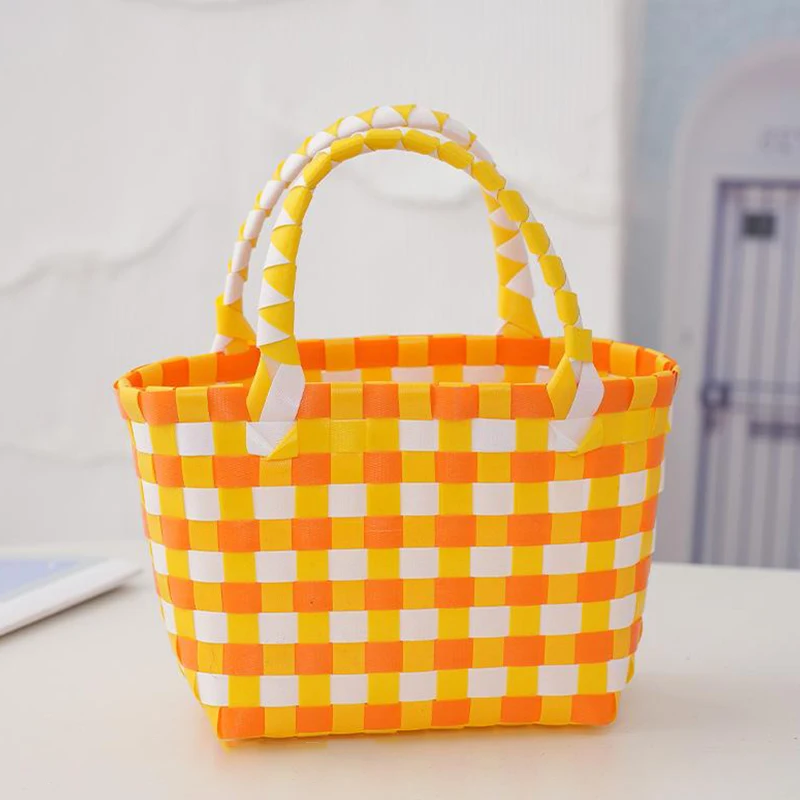 Plastic Woven Simple Vegetable Basket Hand Held Grocery Shopping And Storage Bag