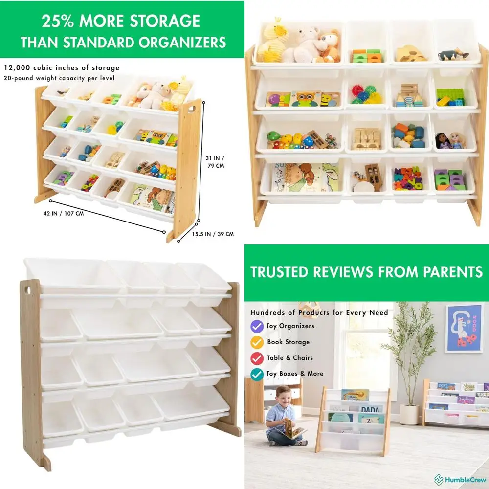 

Large Natural/White Toy Organizer with 16 Bins for Kids' Rooms, Playrooms, and Nurseries