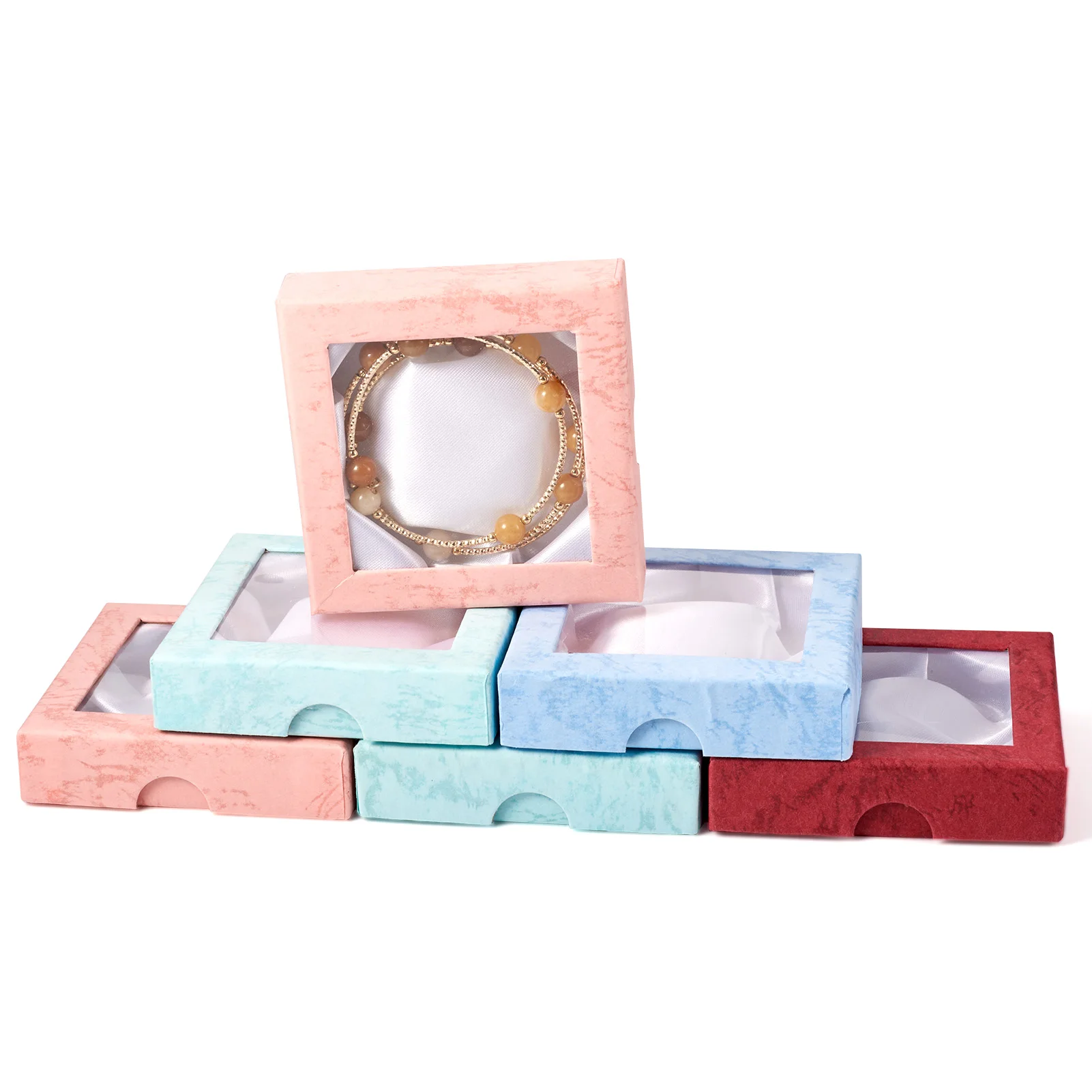 

12pcs 9x9x2cm Square Bracelet & Bangle Cardboard Jewelry Gifts Boxes with Silk Cloth Inside Randomly Mixed Color Boxes Packing