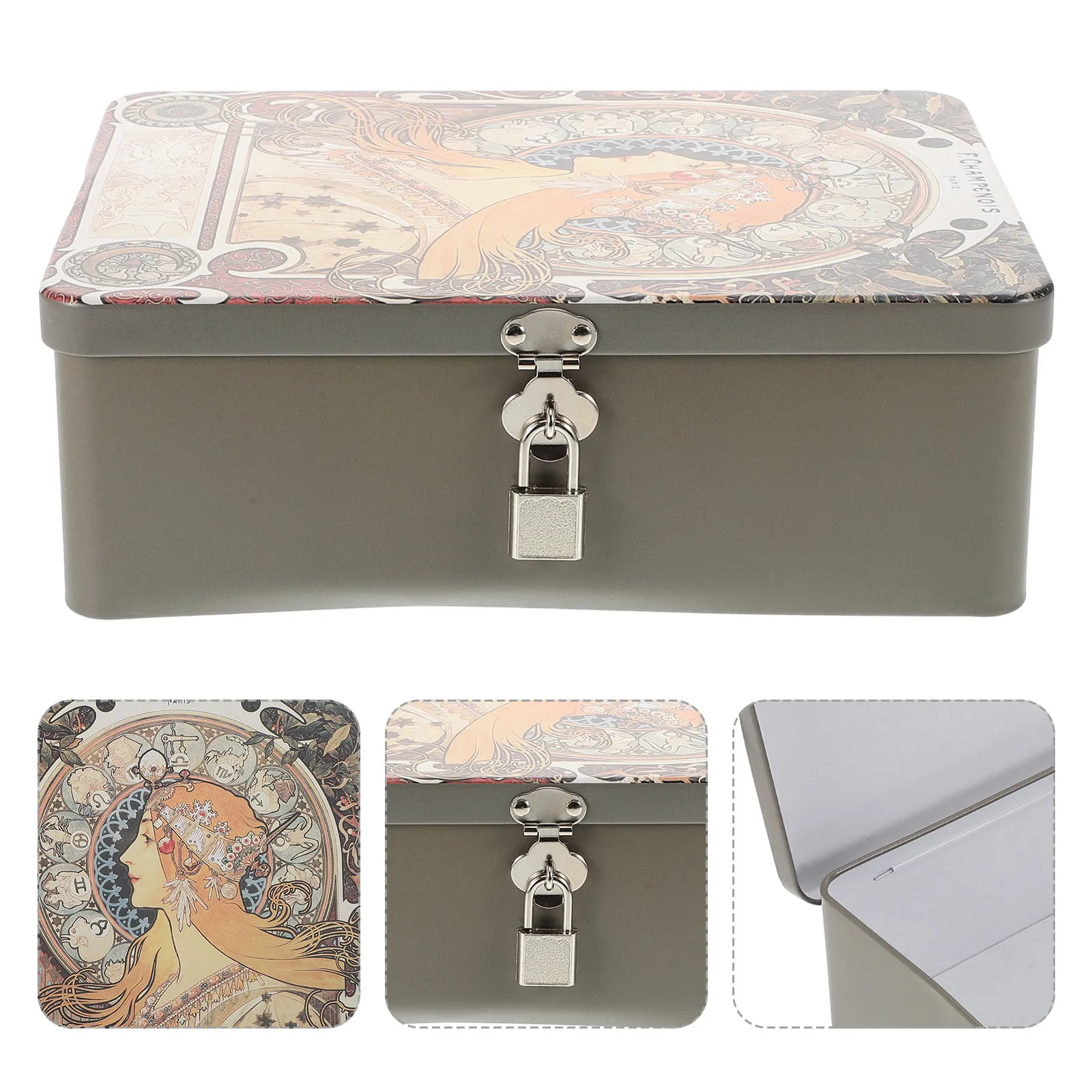 

Retro Tin Box with Key Lock Compact Tinplate Case for Wedding Favors Candy Storage Gift Packaging Handle Tin Holder
