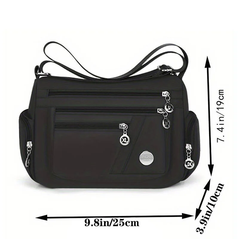 Breathable Adjustable Strap Ladies Shoulder Bag Wear‑resistant Oxford Crossbody Purse Multi‑zipper Pockets Daily Travel Bag