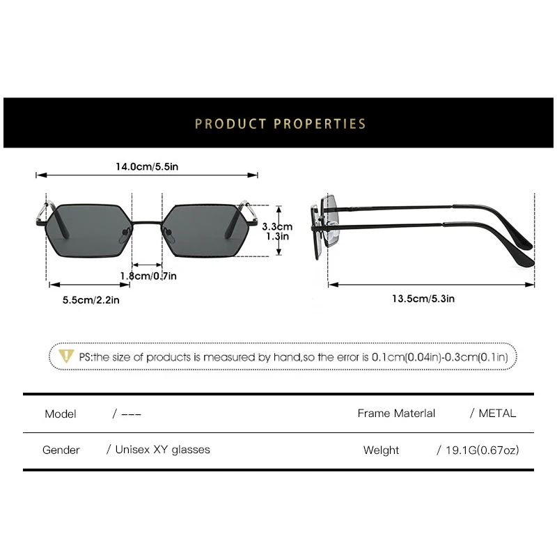 نظارات شمسية متعددة الأضلاع بإطار معدني صغير للنساء نظارات ريترو عصرية ذات طابع شخصي نظارات شمسية راقية 340 #6