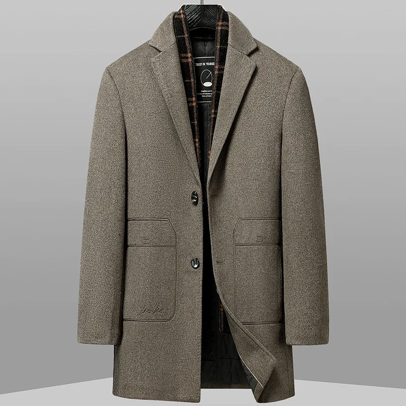 New Winter Men Business Overcoats Witn Scarf Casual Cashmere Warm Trench Coats Man Woolen Blends High Quality Male Long Jackets