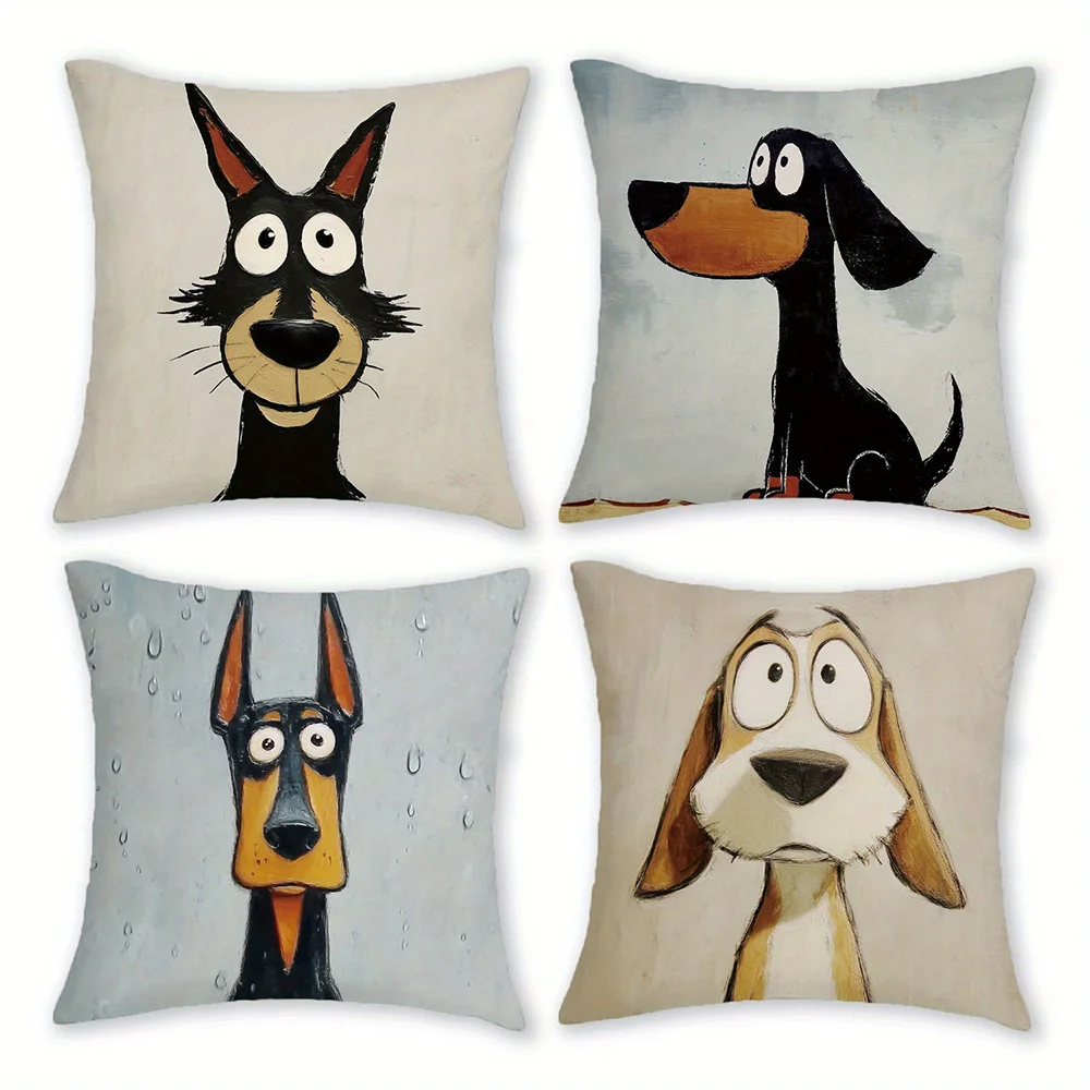 1pc Cute Cartoon Dog Throw Pillow Covers Fun Oil Painting Style Pet Cushion Cases for Home Sofa Decor