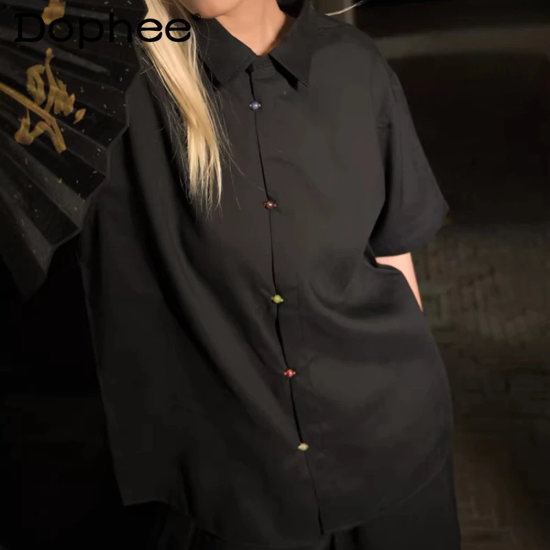 

Men's 2026 Summer New Thin Breathable Men's Short-sleeve Shirt Solid Color Loose Comfort Shirts Single Row Multiple Buttons Tops
