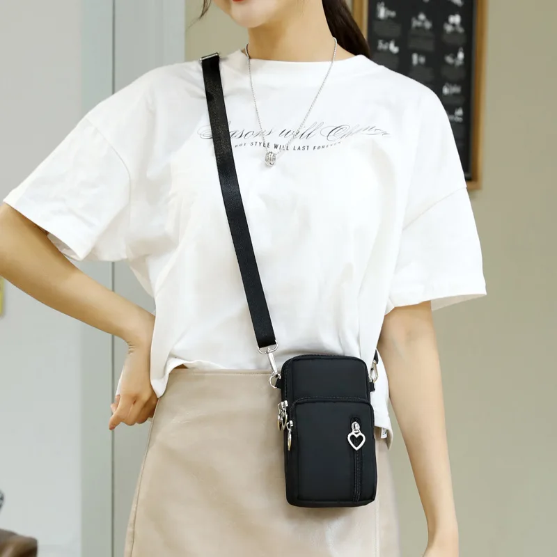 Waterproof Mobile Phone Bag Women's Mini Crossbody Bag Daily Multi-layer Zipper Purse Casual Outdoor Travel Nylon Bag
