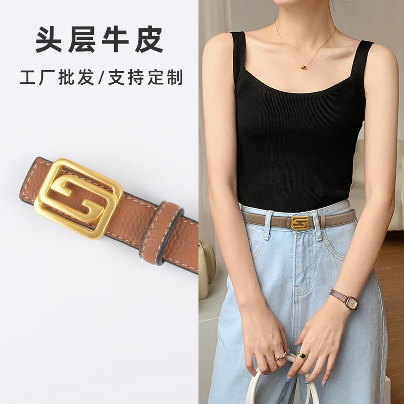 

Double-Sided Usable Women's Belt. Lychee Texture Top Layer Cowhide. For Decorating Casual Pants and Jeans