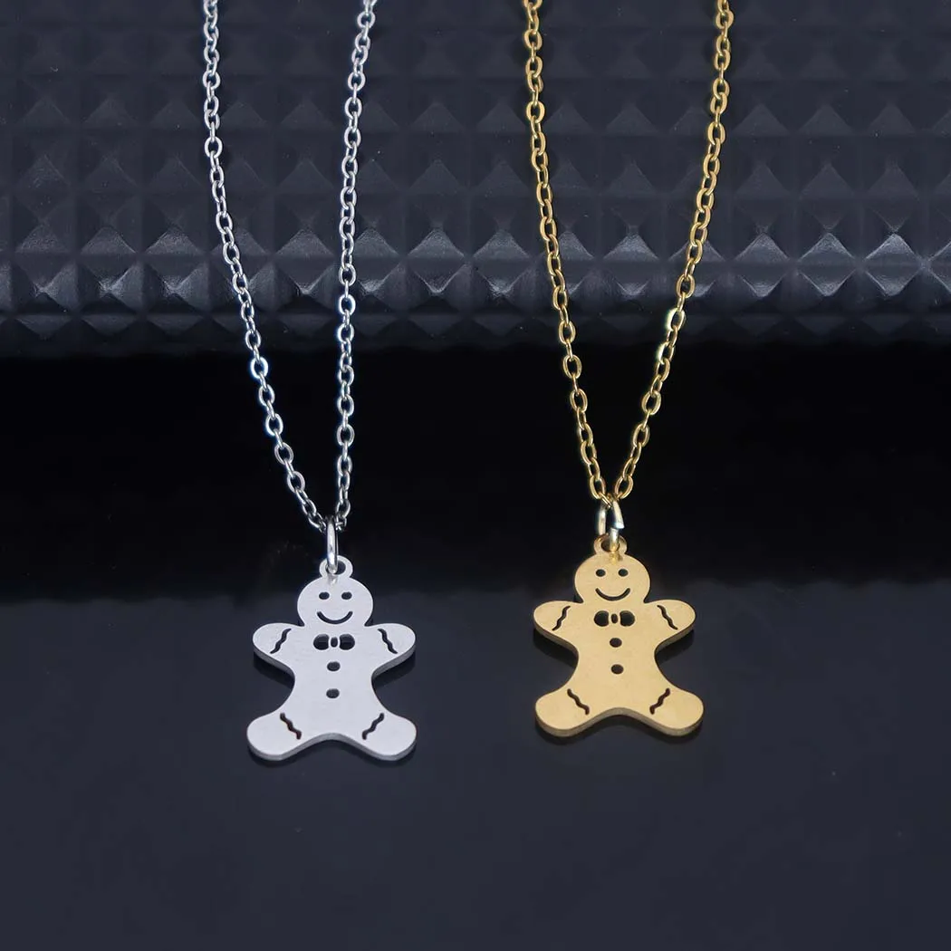 Neues modisches Halskettenzubehör mit Lebkuchenmann-Anhänger aus Edelstahl, einfach und vielseitig, kleiner Mann-Anhänger mit Schlüsselbein c