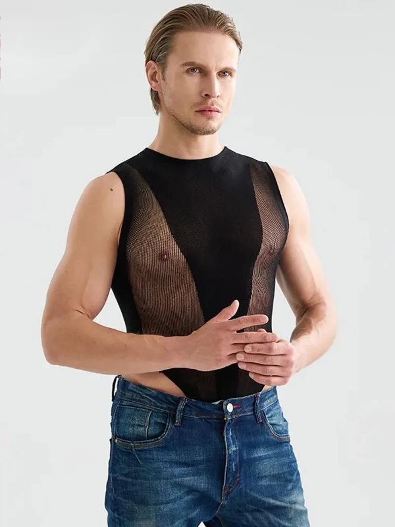 Exotische SM Frauen Männer Neue Sexy Nachtwäsche Plus Größe Enges Outfit Fishnet Tank Tops Mode Süße Sheer Transparente Weste 536H